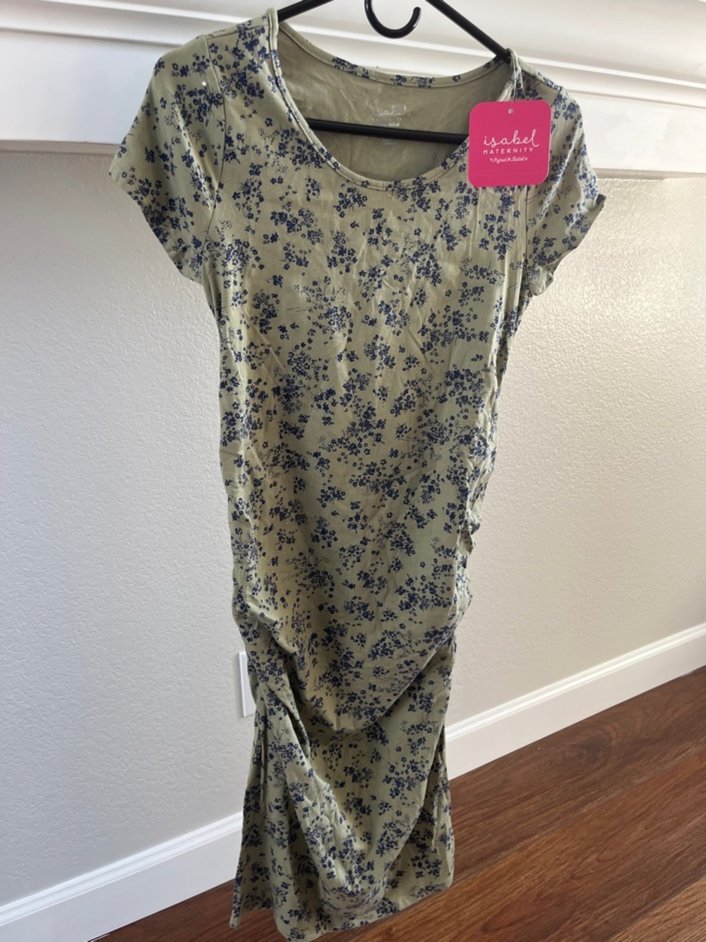 Ingrid & Isabel Olive Green Floral Maternity Maxi Dress - Navy Print
